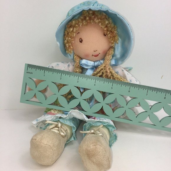 Learning Curve Plush Holly Hobbie Doll Rattle 12" Blue Patchwork Dress Blonde - Picture 9 of 12